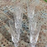 6 vintage clear chiseled crystal and glass champagne flutes