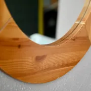 Vintage Scandinavian round wall mirror in solid pine from the 60s-70s.