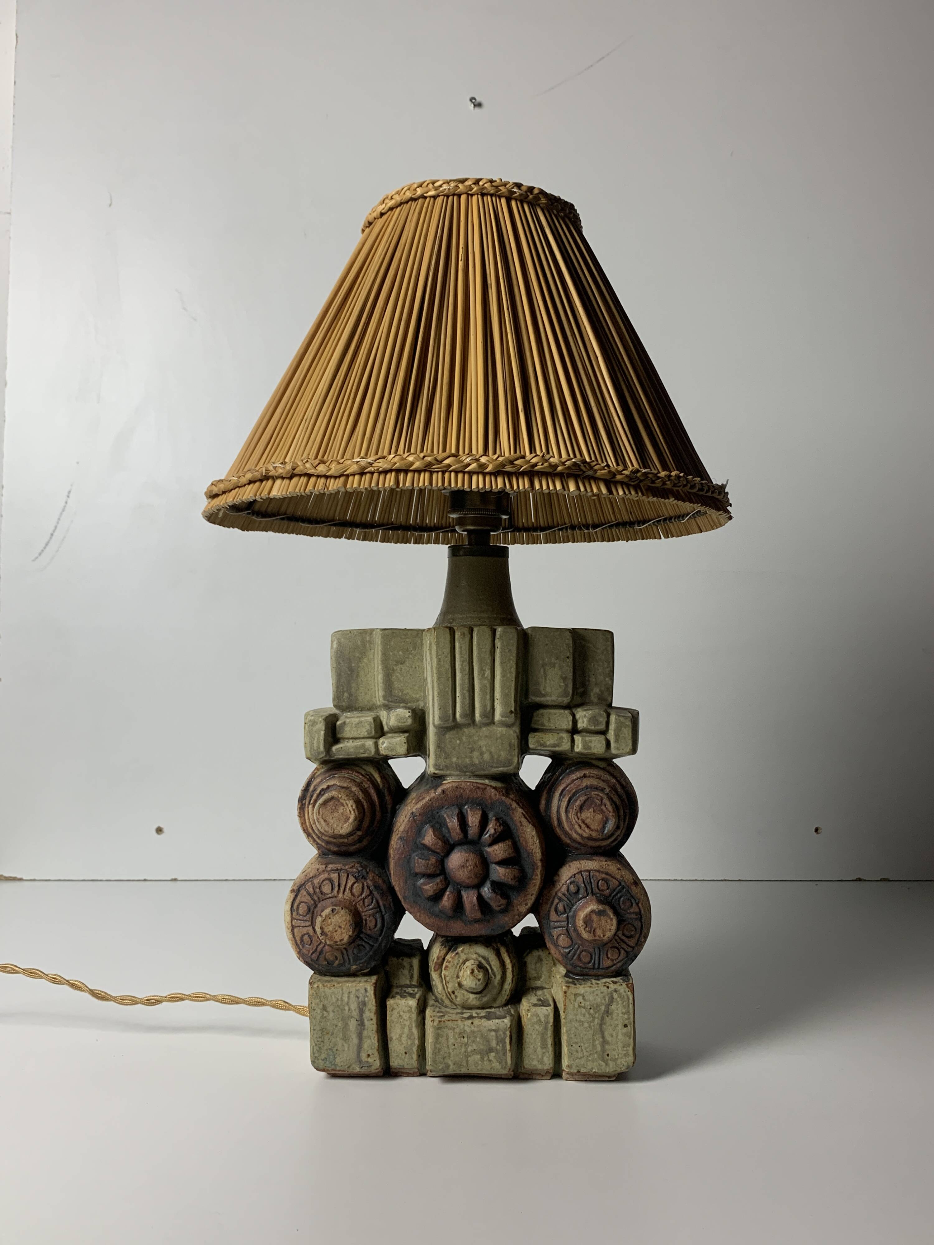 Mid century brutalist ceramic table lamp by Bernard Rooke, 1970s