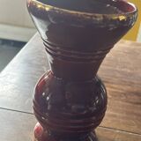 Ringed ceramic vase from Louviers, red and gold, 1950s