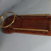 Alcohol service: bottle - 7 golden puffed glasses, vintage mahogany tray 50s sb