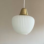 Antique pendant light in white glass and brass, vintage decoration
