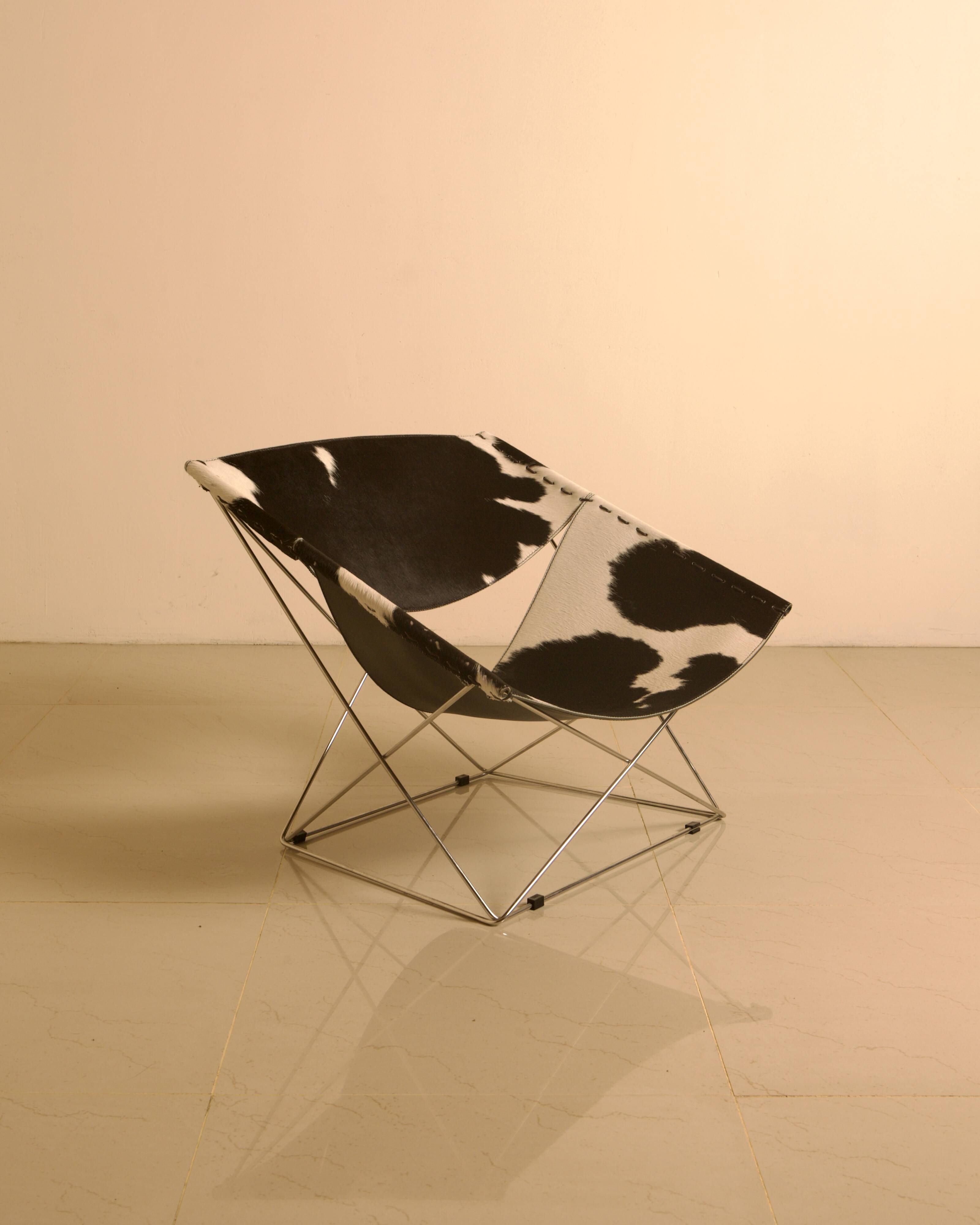 F675 "Butterfly" armchair in cowhide leather by Pierre Paulin for Artifort