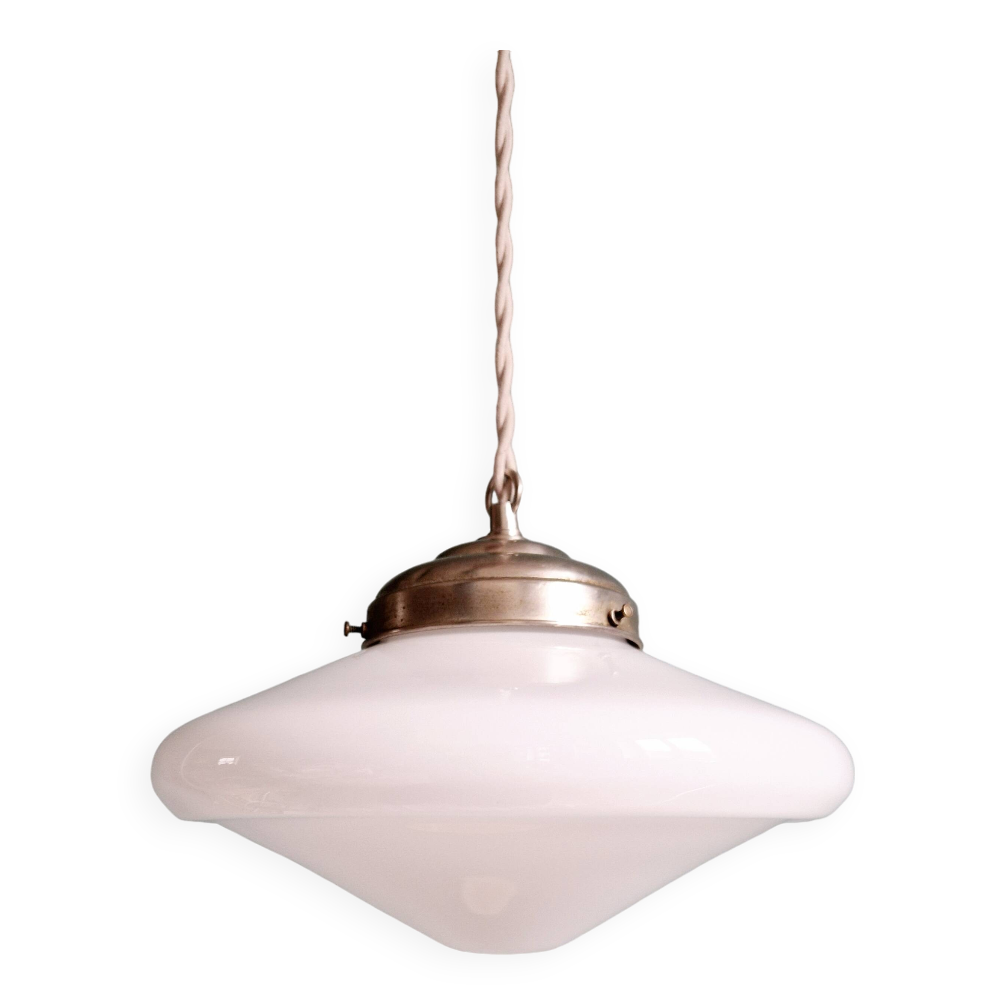 Art Deco pendant light in white opaline glass, conical, 1920s-30s