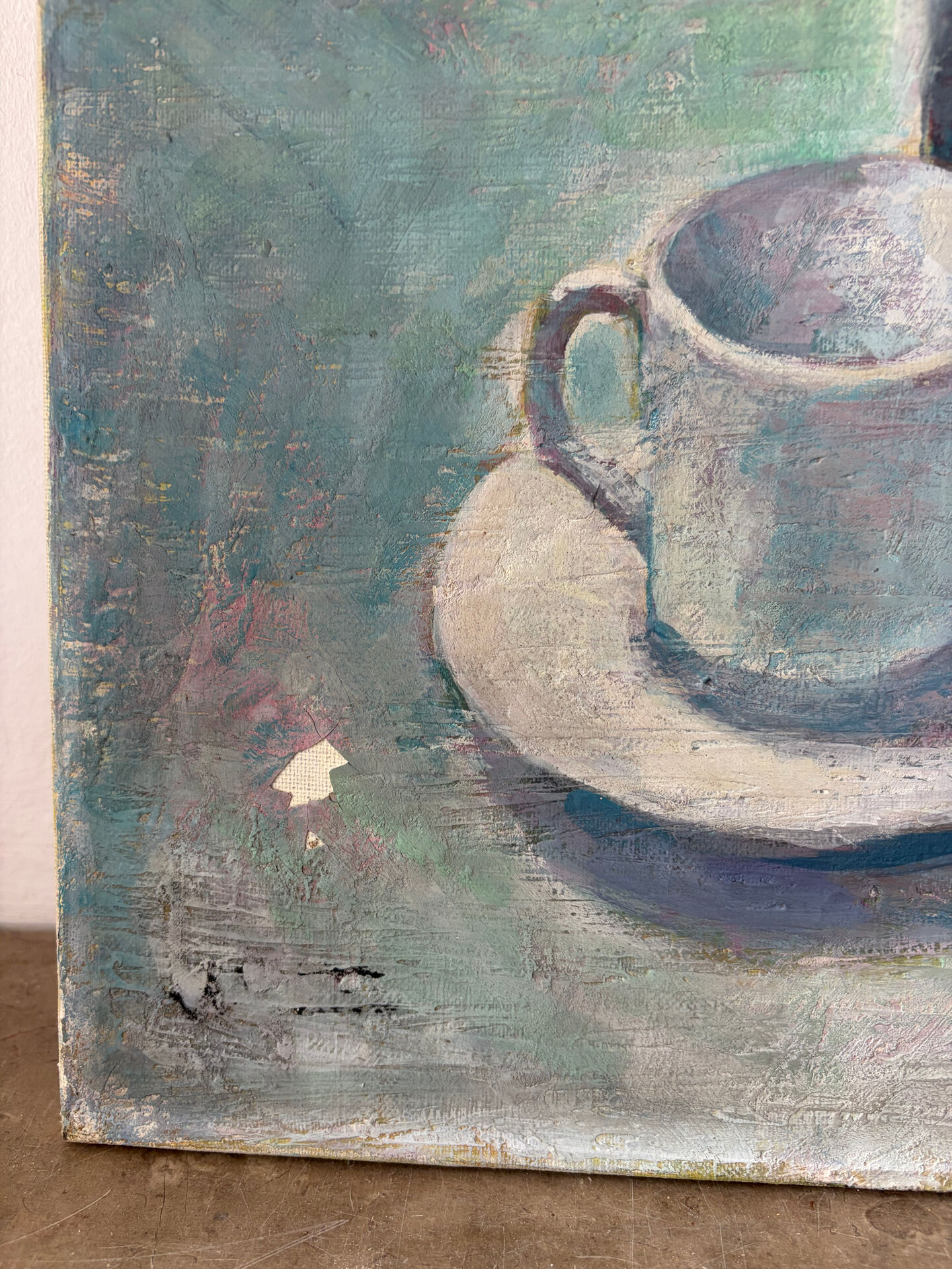 Nature morte - bouquet avec café et fruits, huile sur toile