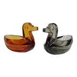 Pair of vintage colored crystal salerons, 8 cm