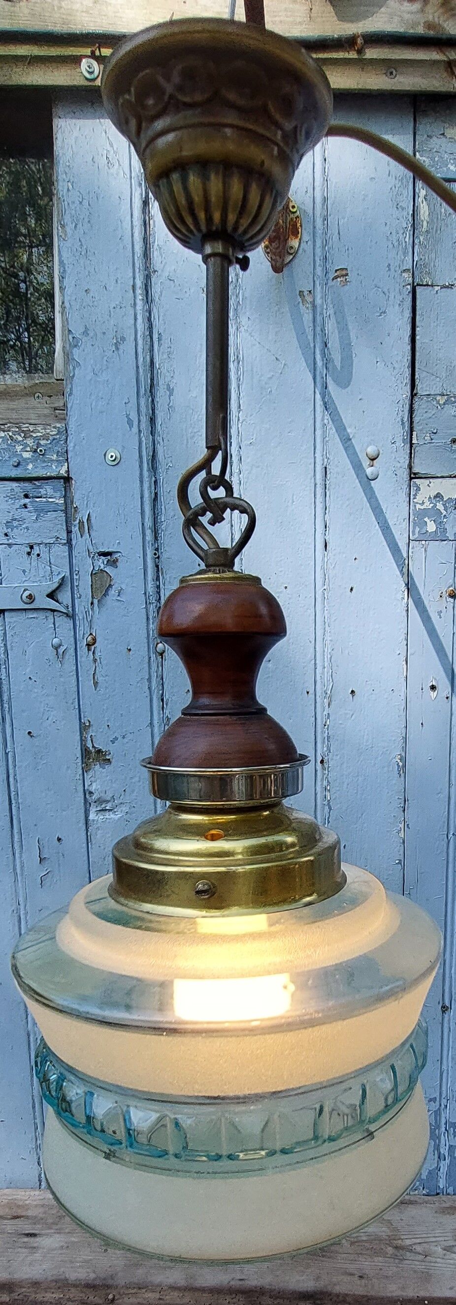 Blue globe hanging lamp