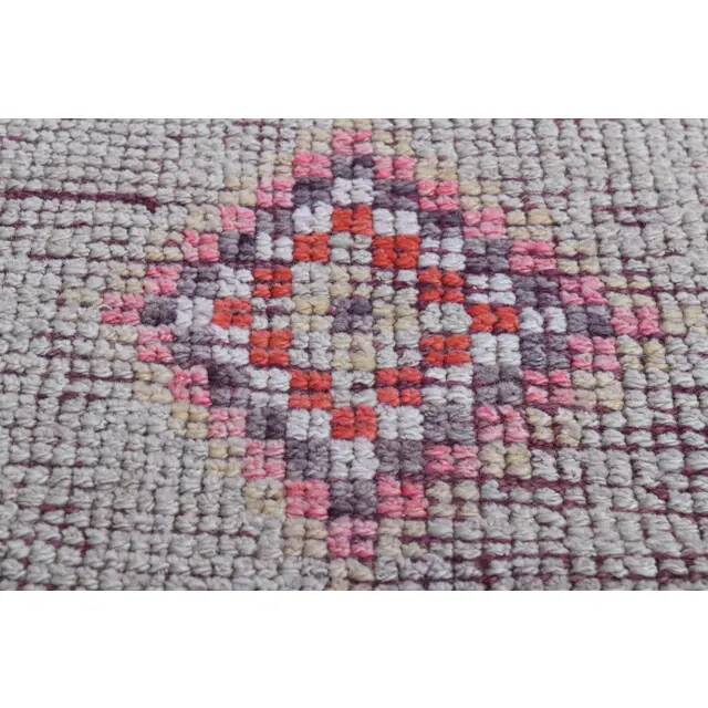 1970s Star Motif Vintage Turkish Oushak Wool Handmade Pink Runner 92x292