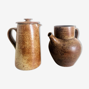Duo of pyrity sandstone pots, 1960