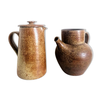 Duo of pyrity sandstone pots, 1960