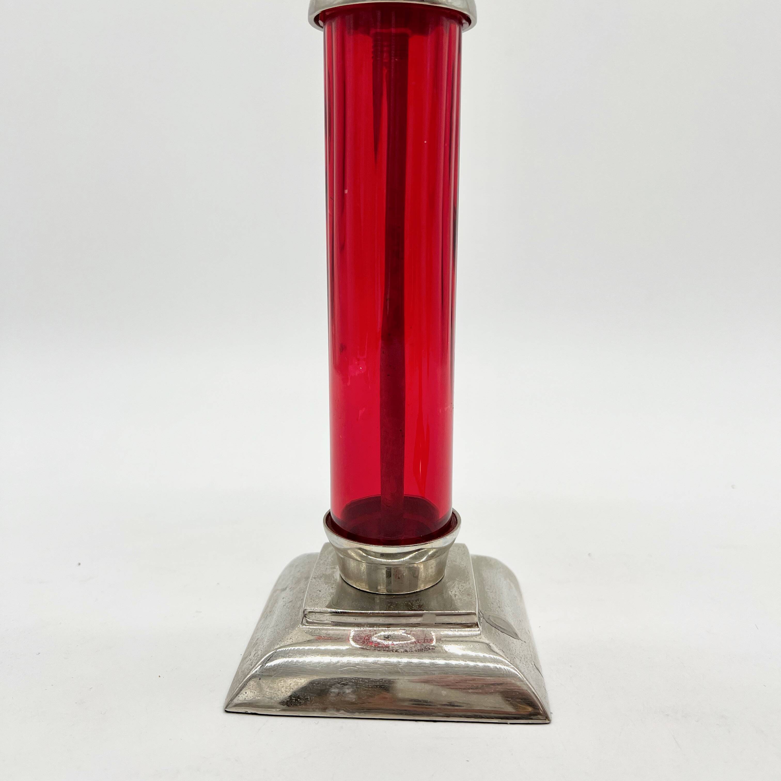Pair of post-Bauhaus red candlesticks, 1930–50