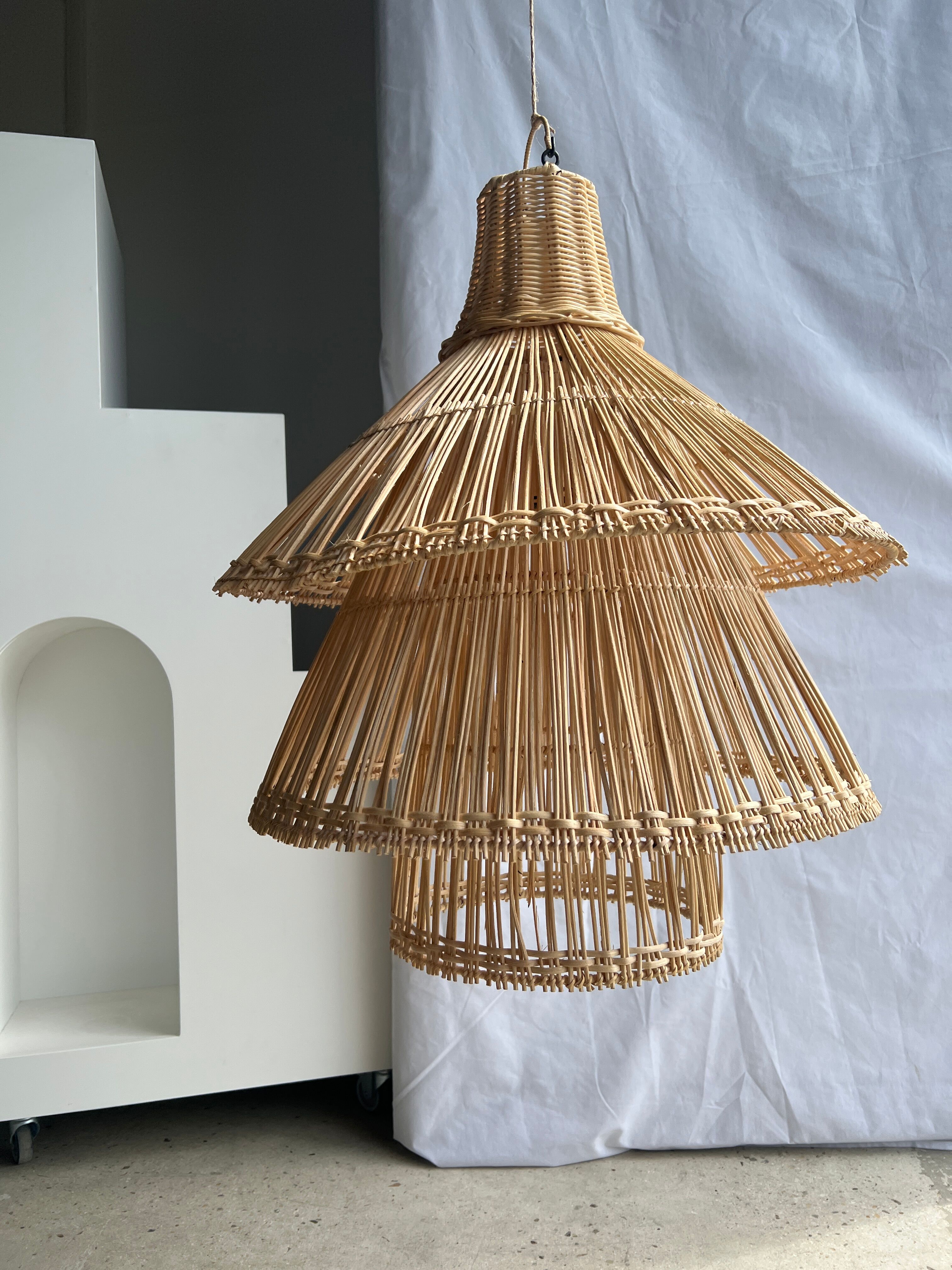 Rattan pendant lamp or light in the shape of an Asian lantern