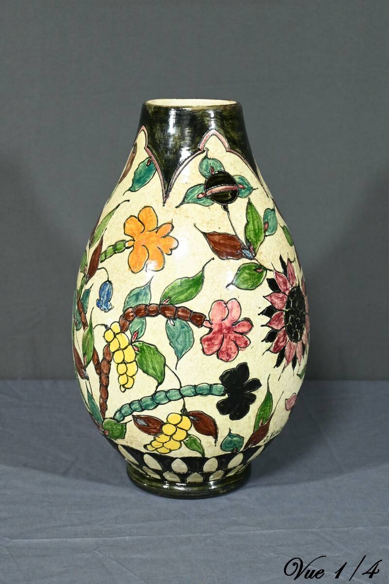Vase en Faïence Polychrome, signé J.Massier, Vallauris – Début XXe