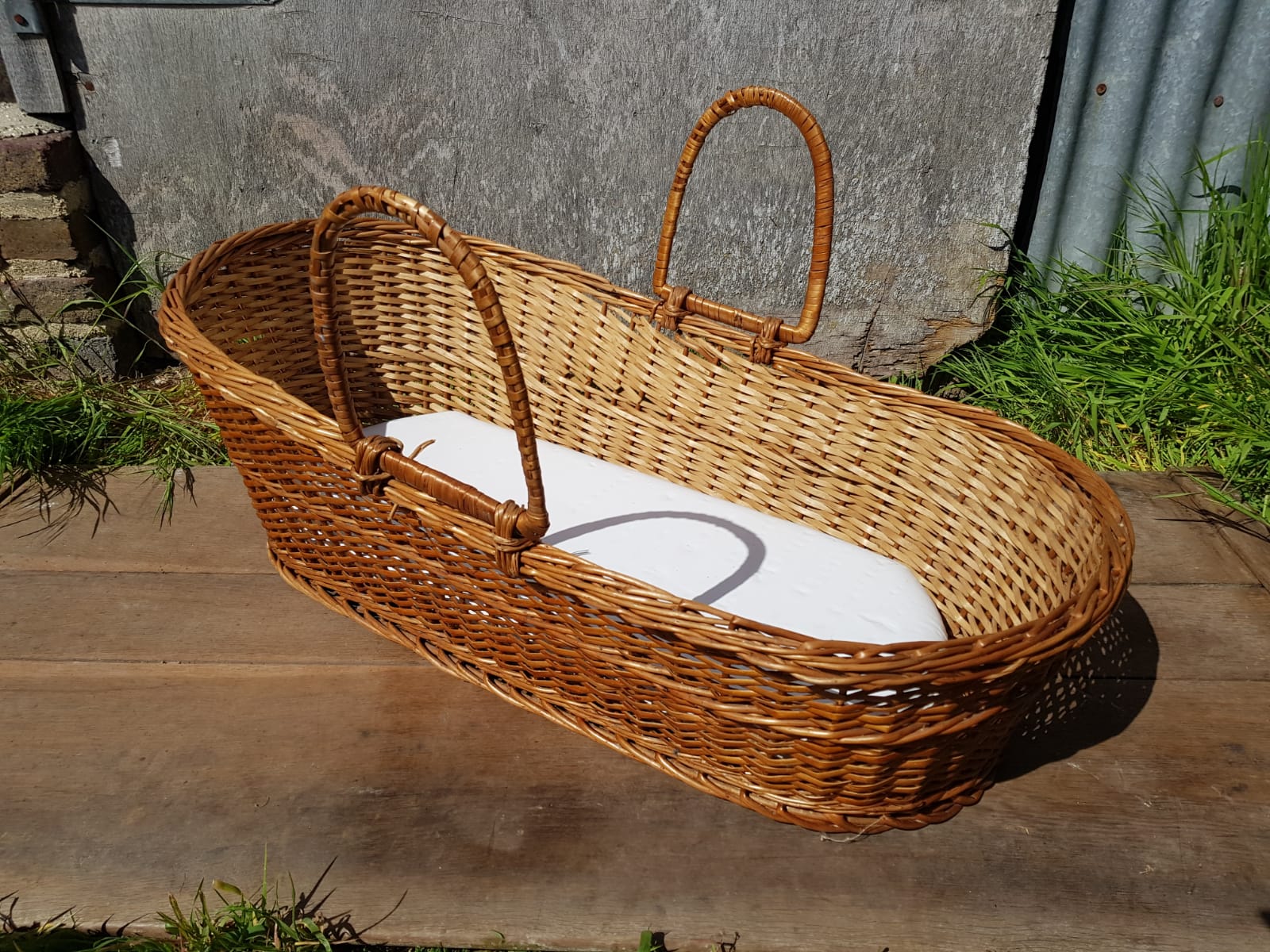 Former Couffin Bed Baby Wicker Braided With Anses - Vintage Matelas