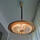 1960s mid century cream metal and crystal pull down large hanging lamp
