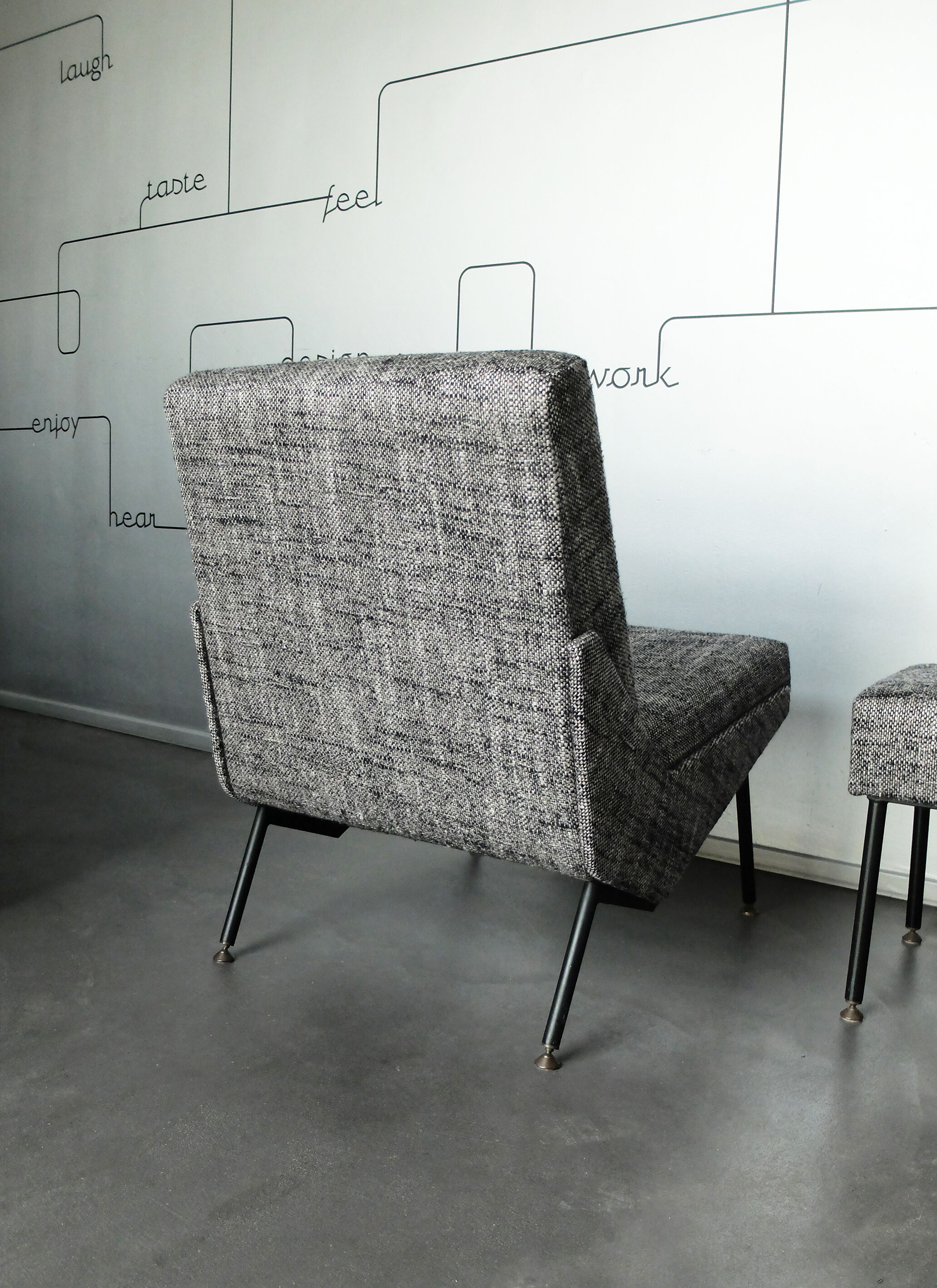 Armchair and ottoman designed by Paul Geoffroy, Airborne, France, 1960