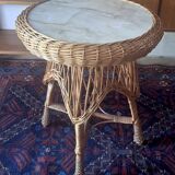 Circular bamboo and faux marble wine or coffee table, 1960s