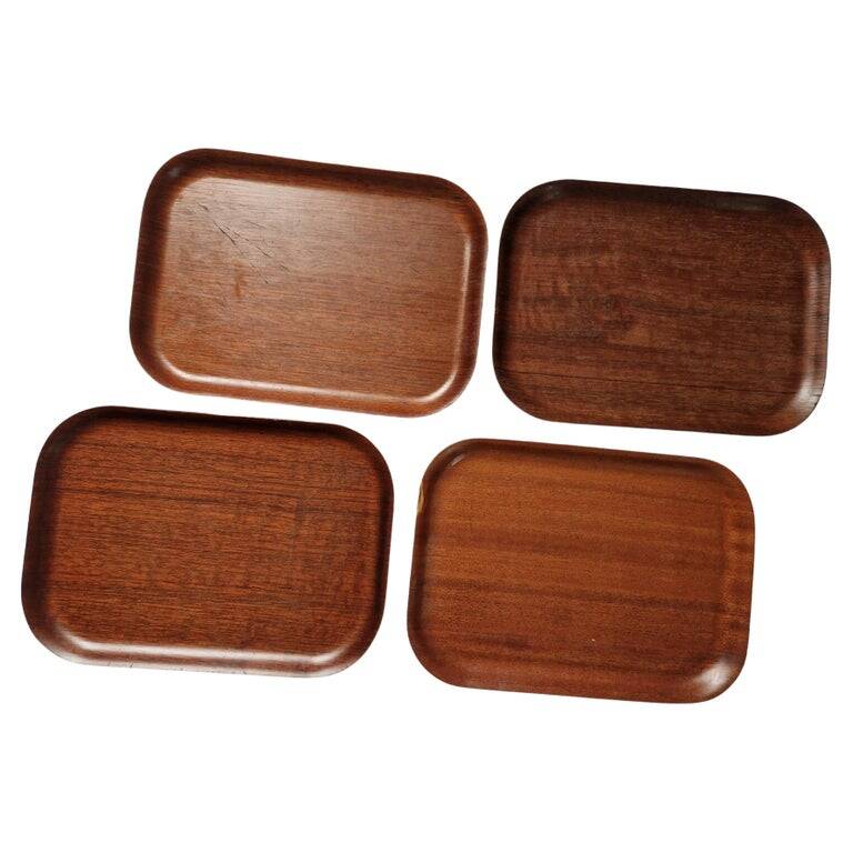 Set of Four Midcentury Serving Teak Trays Backman for Airlines, Finland, 19