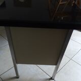 Industrial metal desk from the 70s with three drawers and glass top