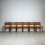 1960s Set of 6 Danish Teak Papercord Dining Chairs Model 84 by Niels Møller