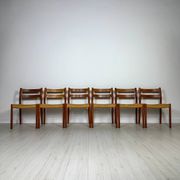 1960s Set of 6 Danish Teak Papercord Dining Chairs Model 84 by Niels Møller