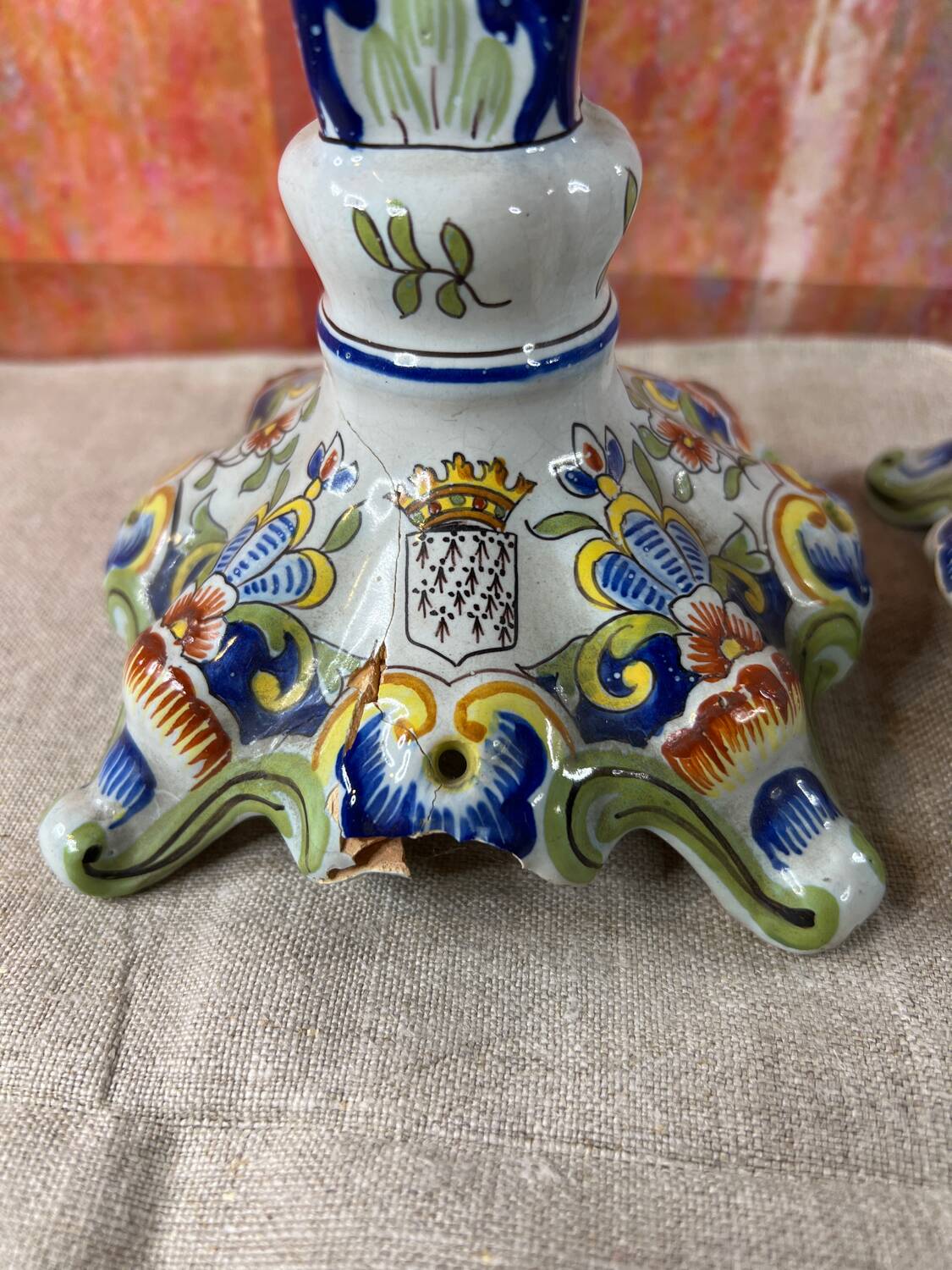 Pair of Desvres earthenware candlesticks