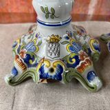 Pair of Desvres earthenware candlesticks