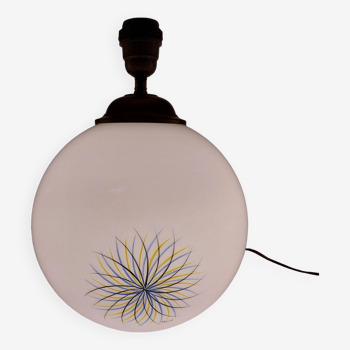 Lampe boule opaline peinte à la main signé année 70