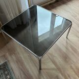 Vintage coffee table in chromed metal and smoked glass