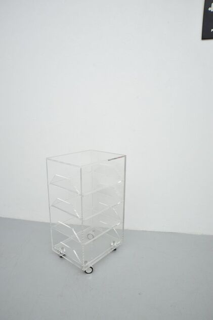 Acrylic rolling table with four drawers, Spage Age 1970s
