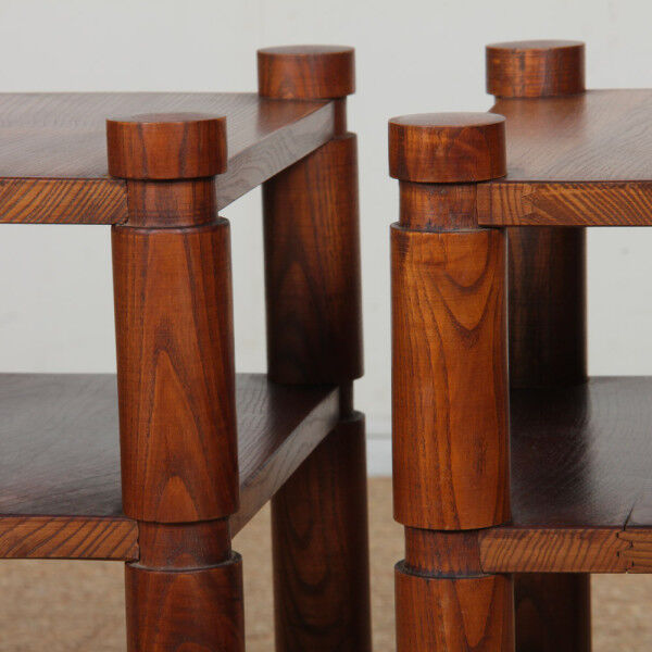 Pair of bedside tables/side tables in solid elm, 1950-60.