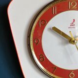 Vintage formica clock silent wall clock "Jaz white orange"