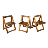 Set of 3 Pine Wood Folding Chairs, 1970s