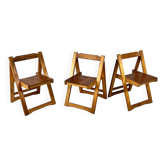 Set of 3 Pine Wood Folding Chairs, 1970s