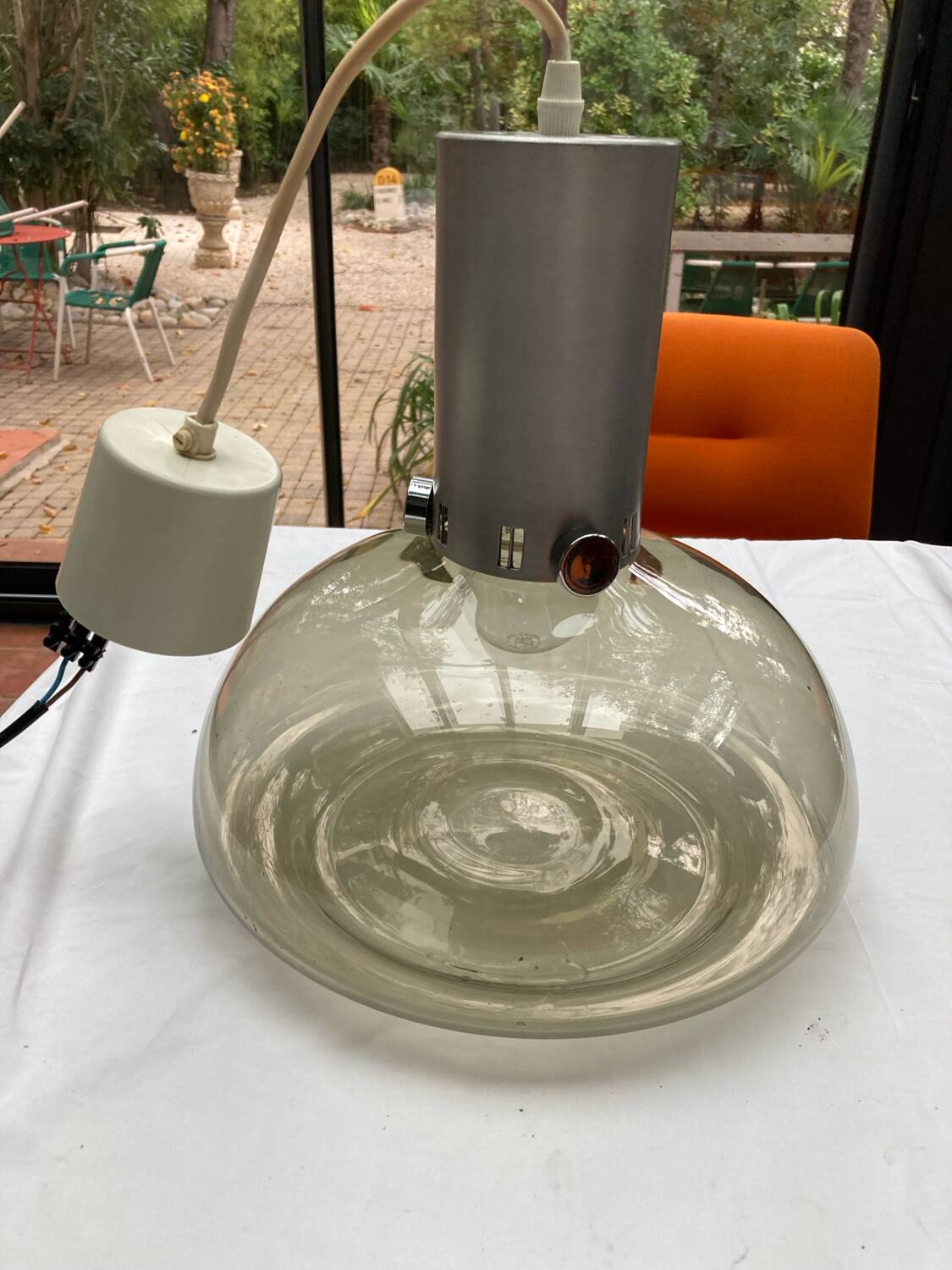 Vintage smoked glass pendant light, Italian work