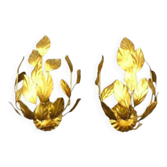 Pair of mourning sconces in gilded sheet metal
