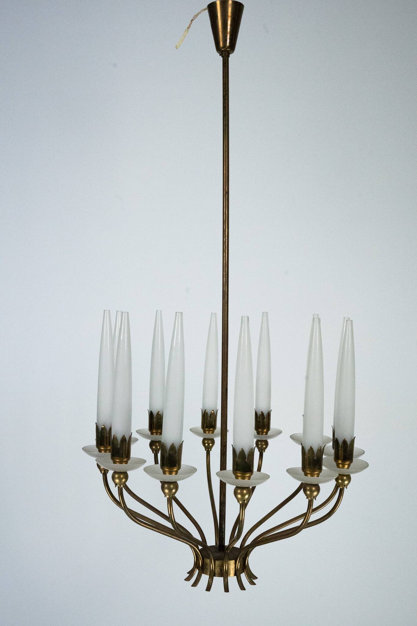 Rare Angelo Lelii for Arredoluce, 12-Lights Chandelier, Italy 1953