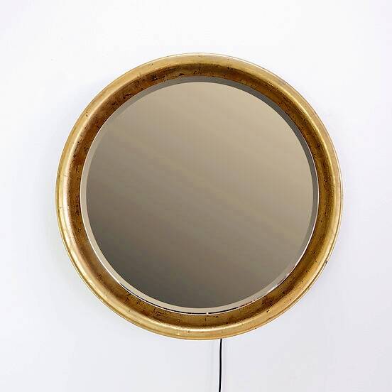 Large round wall light mirror gold leaf - 1960s - Ø66cm