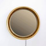 Large round wall light mirror gold leaf - 1960s - Ø66cm