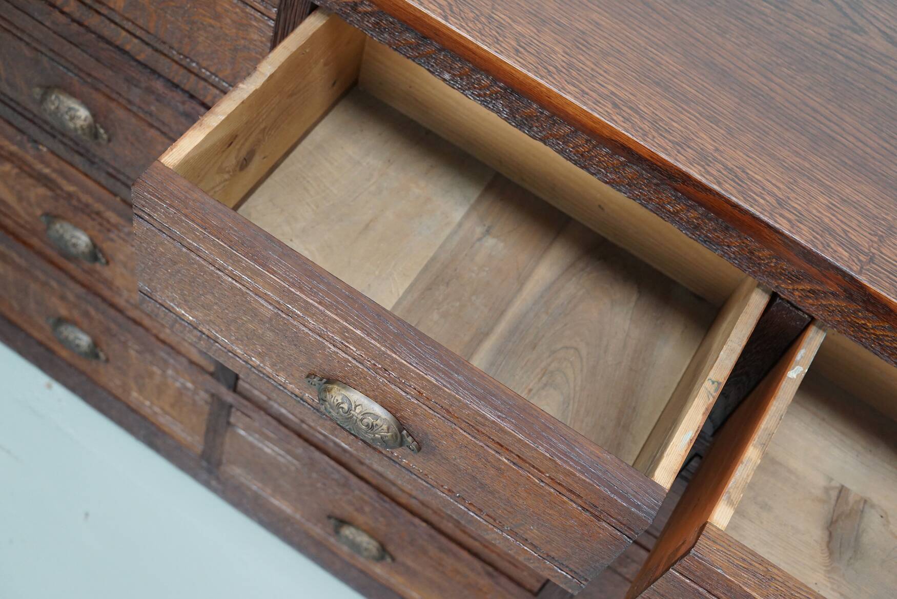 French Restored Oak Hardware Store Apothecary Cabinet, 1920/1930s