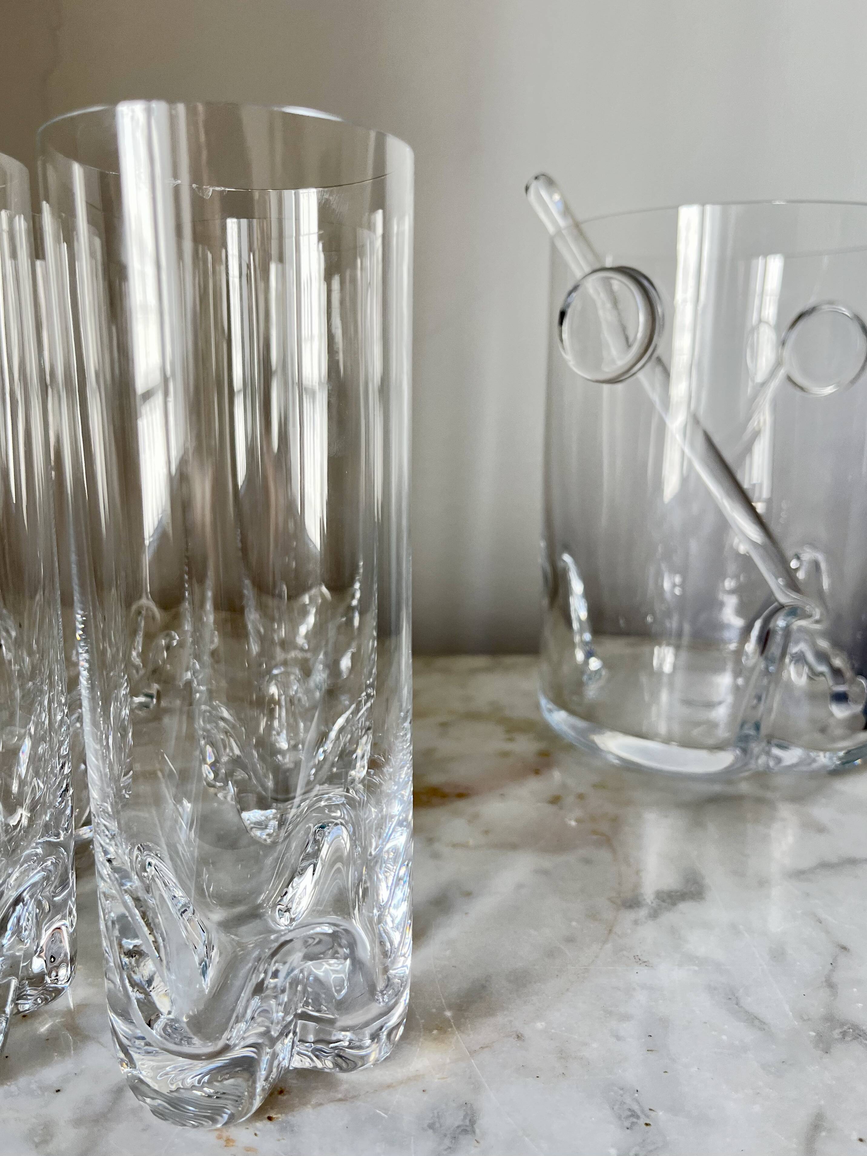 Vintage Bohemian Crystal Ice Bucket & 6 Glasses, Czech Rep. 80s