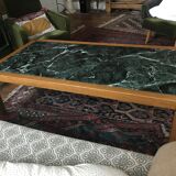 Coffee table in green marble and solid oak