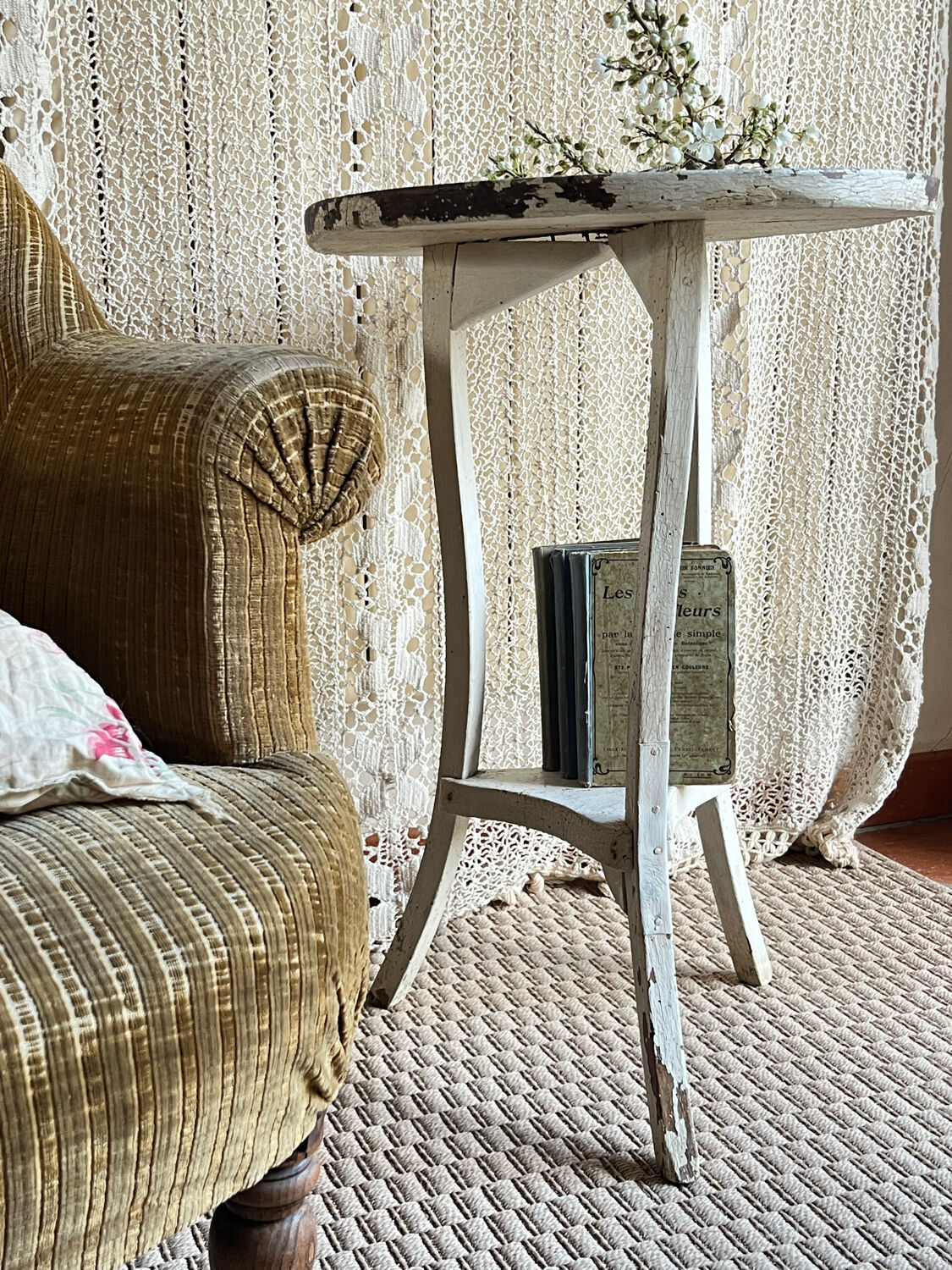 Small side table with an antique finish