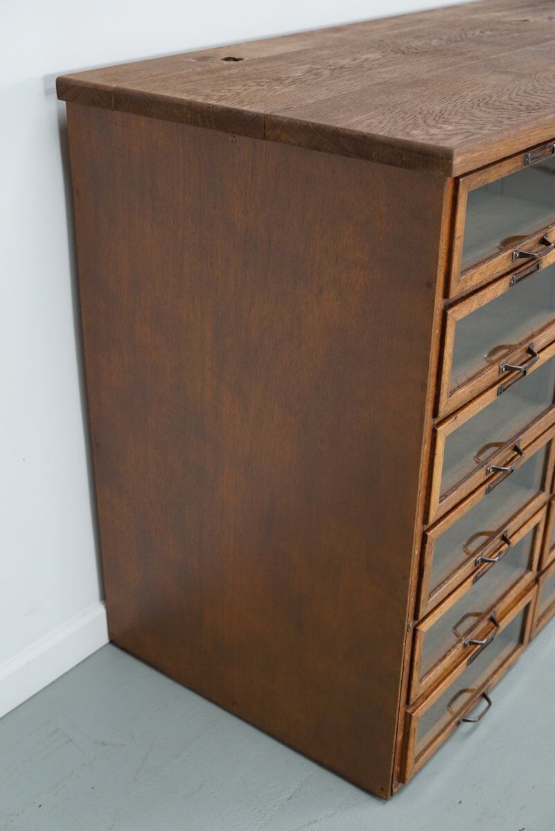 Vintage Dutch oak haberdashery shop cabinet, 1930s