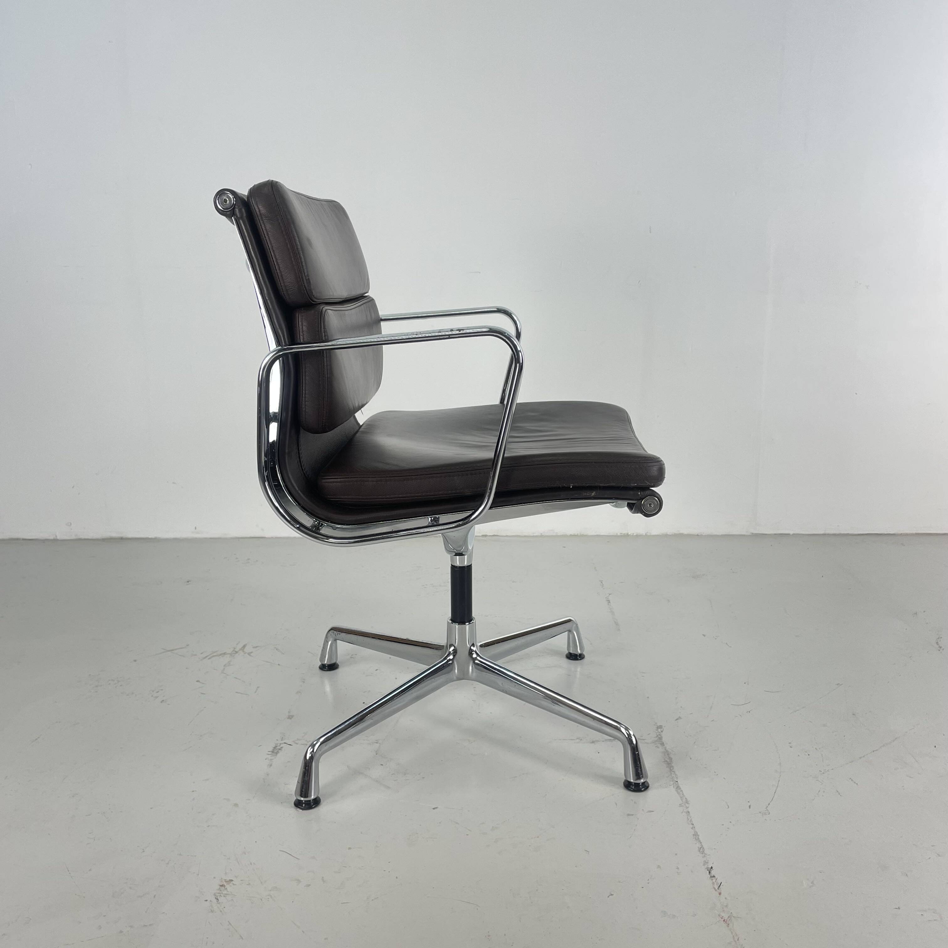 Eames brown leather EA 208 Soft Pad Group chair made by Vitra for Herman Miller