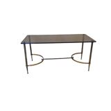 Table Basse Française en Laiton avec Plateau en Verre Fumé, 1950s