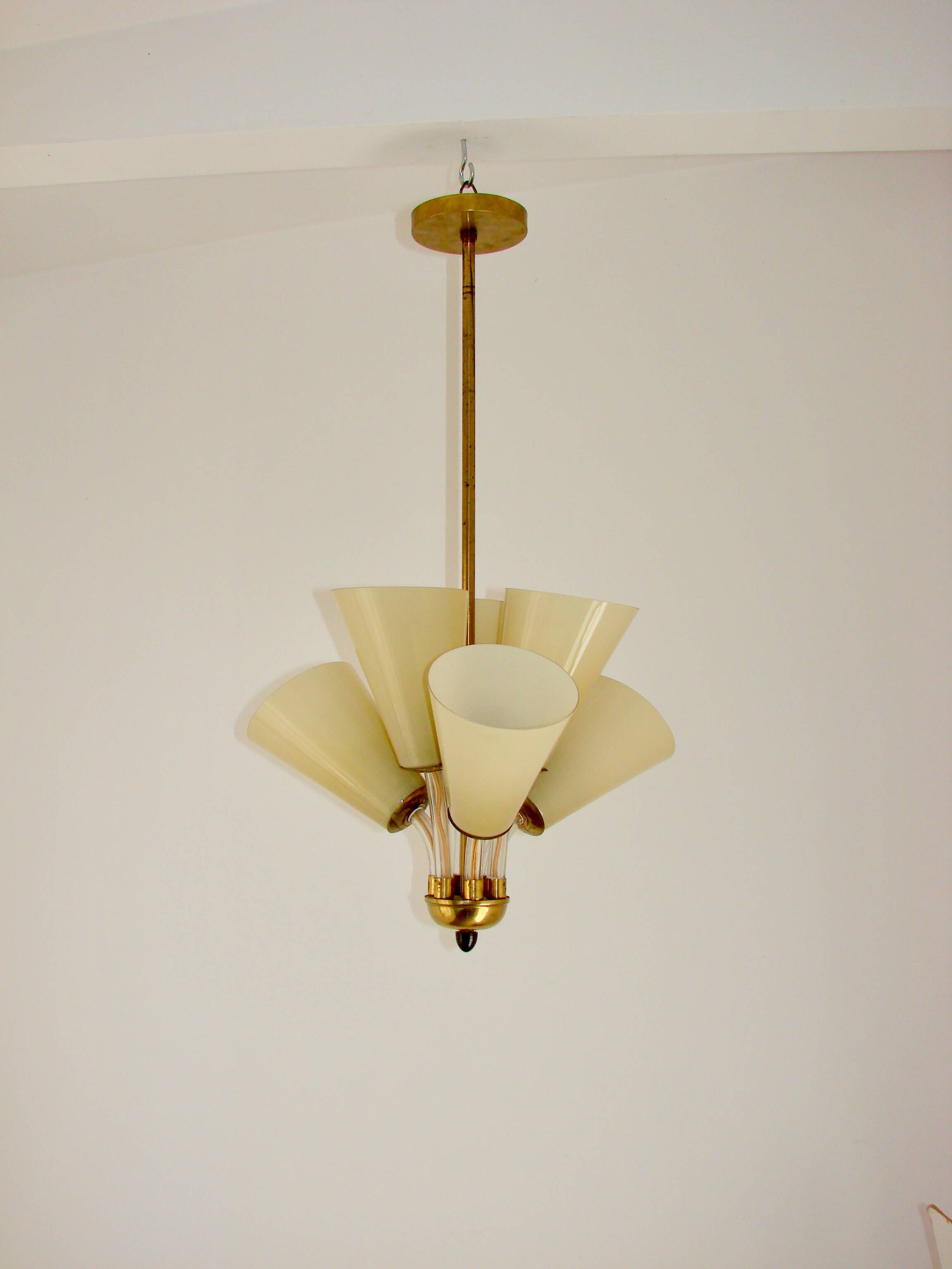 Chandelier Kamenický Šenov – Czechoslovakia, 1950s, brass and glass