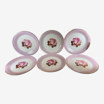 6 assiettes roses vintage moulin des loups