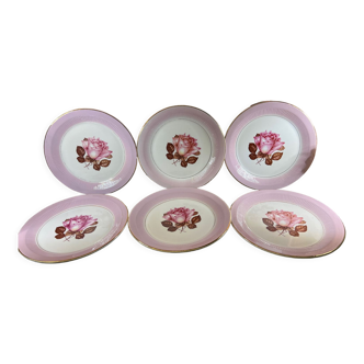 6 assiettes roses vintage moulin des loups