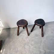 Pair of tripod stools in oak